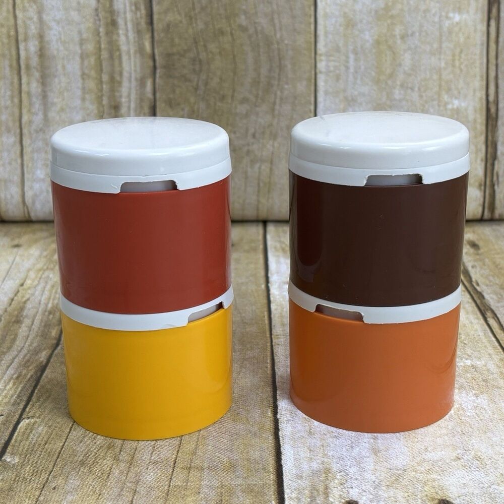 Vintage Tupperware Stackable Spice Salt Pepper Shaker Set Of 4 #1308 Containers